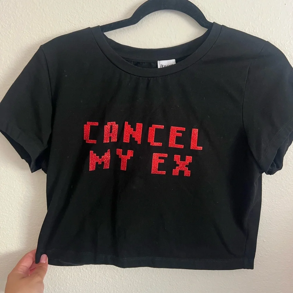 Princess Polly “Cancel My Ex” Black Crop Tee - Picture 2 of 4